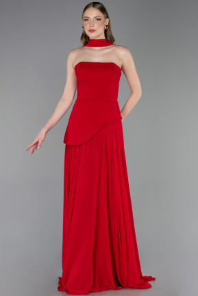Robe de Soirée Longue Mousseline Rouge ABU6042