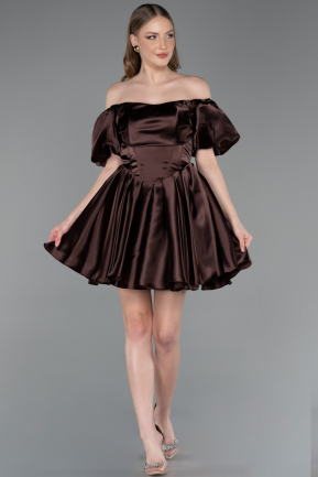 Robe de Cérémonie Courte Satin Brun ABK2605