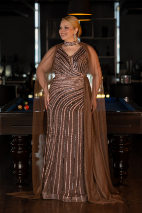 Robe de Soirée Grande Taille Longue Pierreux Cuivre ABU6024