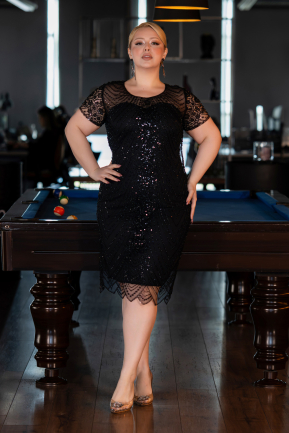 Robe De Invitation Grande Taille Courte Perlé Noir ABK2585