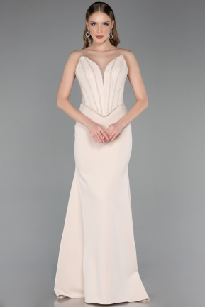 Robe De Soirée Longue Beige ABU5568