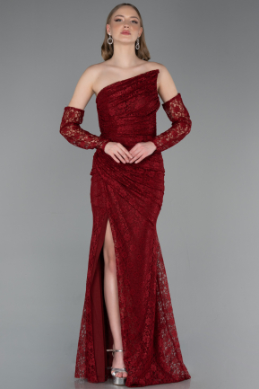 Robe de Soirée Longue Dantelle Rouge Bordeaux ABU6050