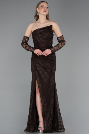 Robe de Soirée Longue Dantelle Brun ABU6050