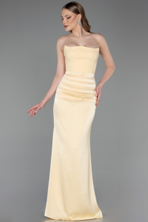 Robe de Soirée Longue Satin Jaune ABU6061