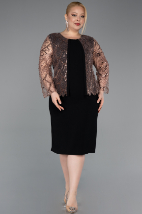 Robe De Soirée Grande Taille Midi Noir-Cuivre ABK2417