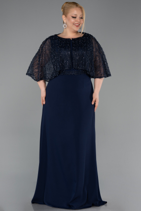 Robe de Soirée Grande Taille Longue Mousseline Bleu Marine ABU6063