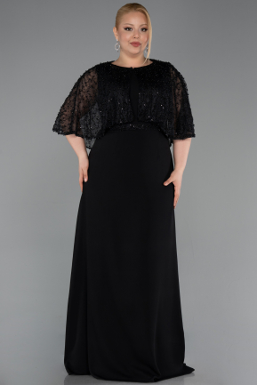 Robe de Soirée Grande Taille Longue Mousseline Noir ABU6063
