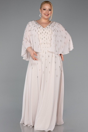 Robe de Soirée Grande Taille Longue Mousseline Beige ABU6066