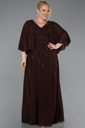 Robe de Soirée Grande Taille Longue Mousseline Brun ABU6066