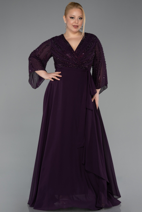 Robe de Soirée Grande Taille Longue Mousseline Violet Foncé ABU6067