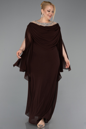 Robe De Soirée Grande Taille Longue Mousseline Brun ABU6068