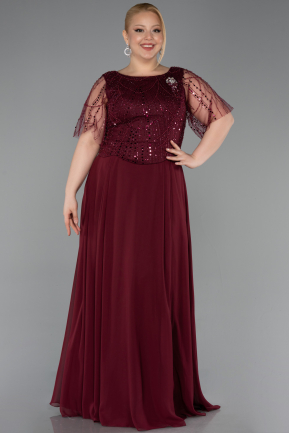 Robe Grande Taille Longue Mousseline Rouge Bordeaux ABU6585
