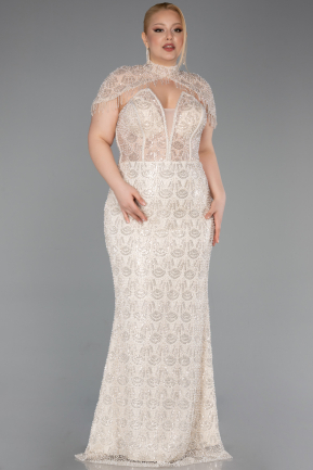 Robe De Soirée Grande Taille Perlé Longue Beige ABU5698