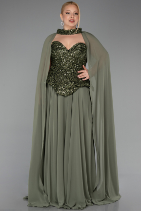 Robe De Soirée Grande Taille Mousseline Longue Kaki ABU5940