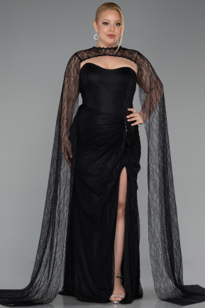 Robe De Soirée Grande Taille Longue Dantelle Noir ABU6070