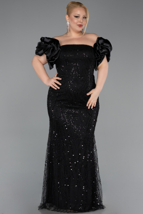 Robe Grande Taille Longue Perlé Noir ABU5948