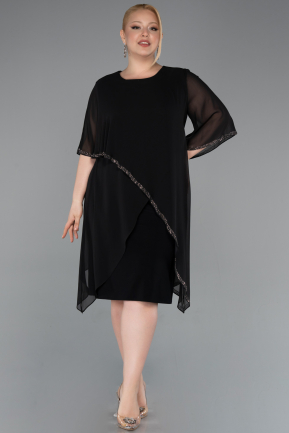 Robe De Invitation Grande Taille Midi Mousseline Noir ABK2600