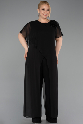Robe De Invitation Grande Taille Longue Mousseline Noir ABT138