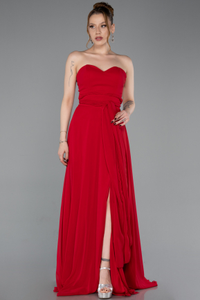 Robe de Soirée Longue Mousseline Rouge ABU4965