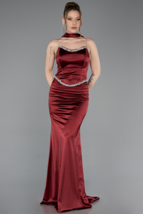 Robe de Soirée Longue Rouge Bordeaux ABU6079
