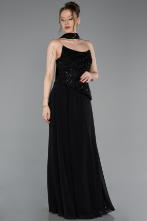 Robe de Soirée Longue Mousseline Noir ABU6081