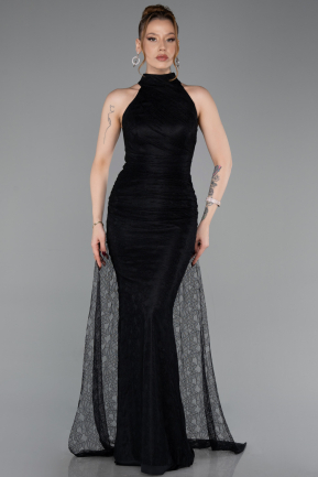 Robe de Soirée Longue Dantelle Noir ABU6084