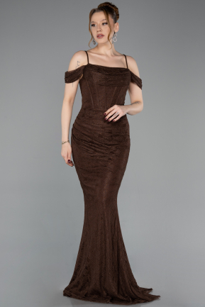 Robe de Soirée Longue Dantelle Brun ABU6085