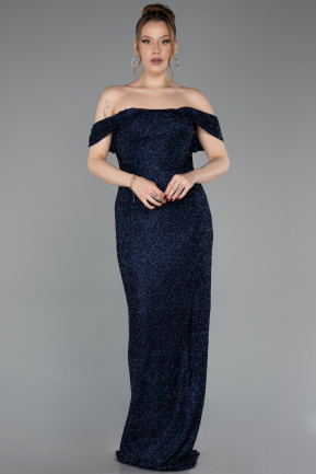 Robe de Soirée Longue Perlé Bleu Marine ABU6057