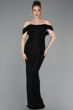 Robe de Soirée Longue Perlé Noir ABU6057