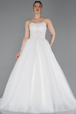 Robes de Mariage Longue Satin Blanc ABG097
