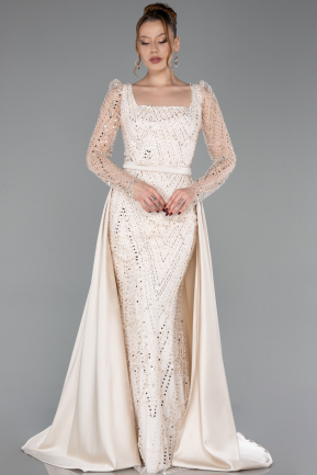 Robe De Soirée Longue Beige ABU4603