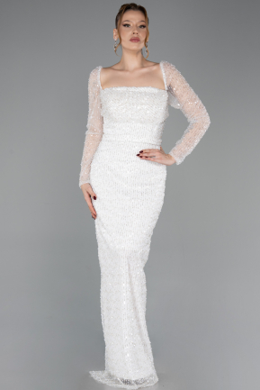 Robe De Soirée Perlé Longue Blanc ABU5699