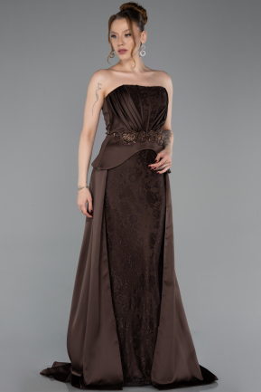Robe De Soirée Dantelle Longue Brun ABU5615