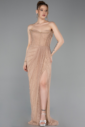 Robe de Soirée Longue Dantelle Cuivre ABU5770