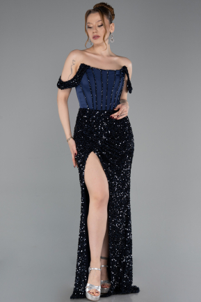 Robe de Soirée Longue Bleu Marine ABU6087