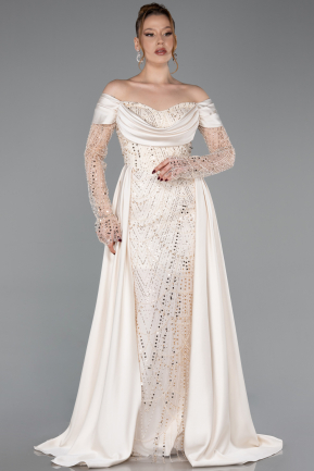Robe De Soirée Perlé Longue Beige ABU5934