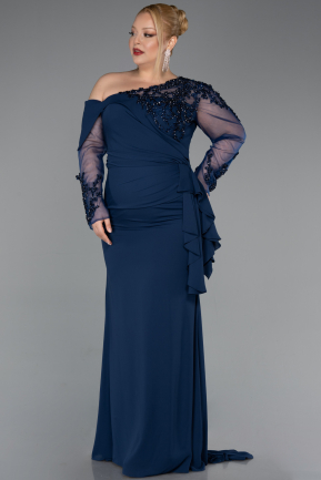 Robe Grande Taille Longue Mousseline Bleu Marine ABU5895
