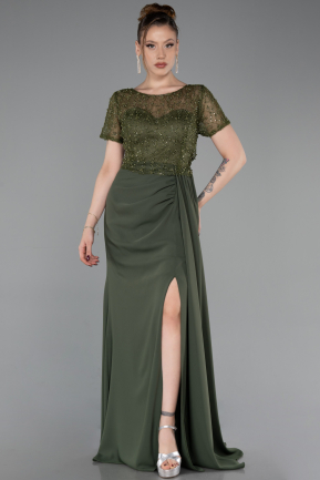 Robe de Soirée Longue Dantelle Kaki ABU6100