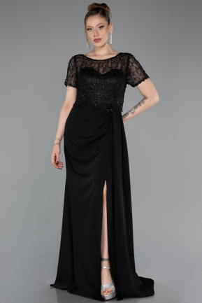 Robe de Soirée Longue Dantelle Noir ABU6100