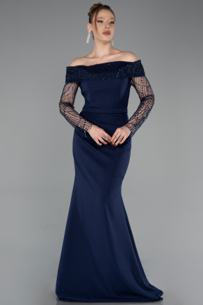 Robe de Soirée Longue Bleu Marine ABU6101