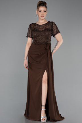 Robe de Soirée Longue Dantelle Brun ABU6100