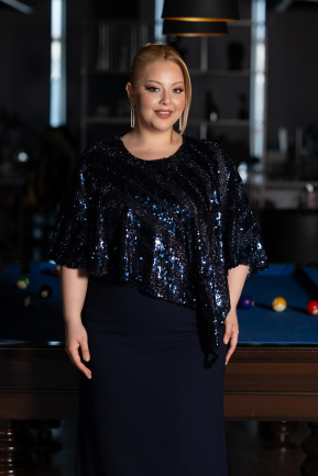 Robe De Soirée Grande Taille Midi Bleu Marine ABK2609
