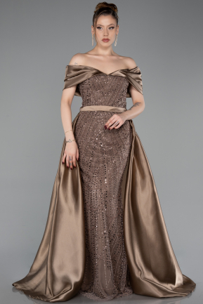Robe De Soirée Perlé Longue Brun clair ABU5400