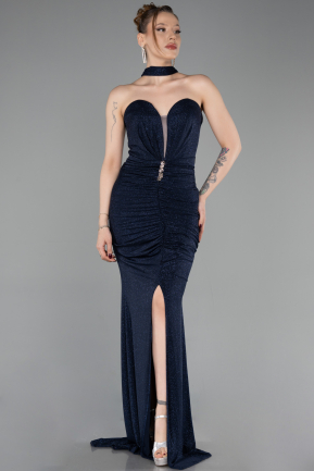 Robe de Soirée Longue Bleu Marine ABU6112