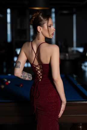 Robe de Soirée Longue Rouge Bordeaux ABU6115