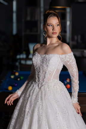 Robes de Mariage Longue Dantelle Blanc ABG194