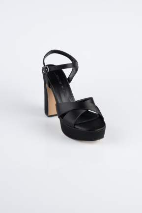 Chaussure Talon Plateforme Satin Noir ABS2104