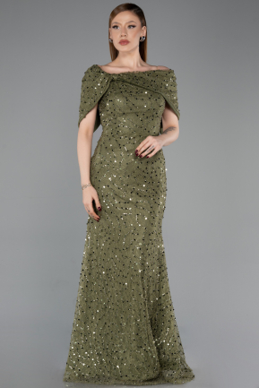 Robe de Soirée Longue Dantelle Kaki ABU6119