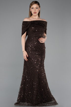 Robe de Soirée Longue Dantelle Brun foncé ABU6119