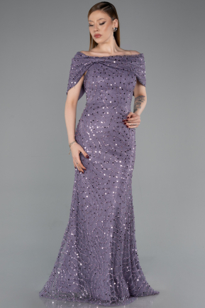 Robe de Soirée Longue Dantelle Lilas ABU6119
